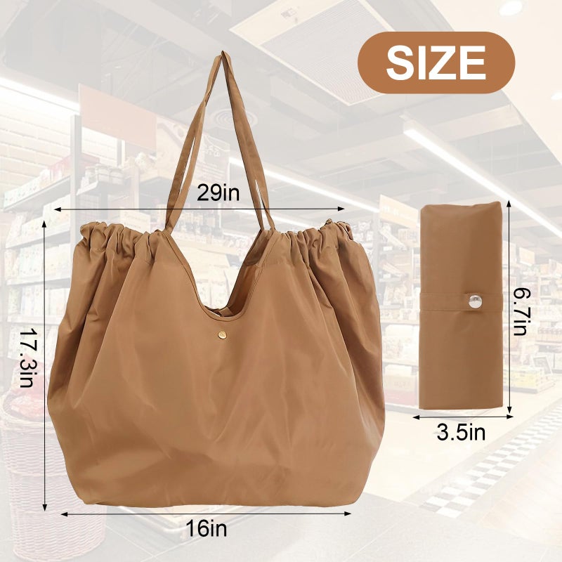 Tiltol Reusable Grocery Bags,Foldable Eco Friendly Grocery Bags with Adjustable Drawstring Reusable Collapsible Shopping Tote for Groceries, Travel and Storage,Machine Washable Reusable,Tiny Stylish(khaki) - Image 4