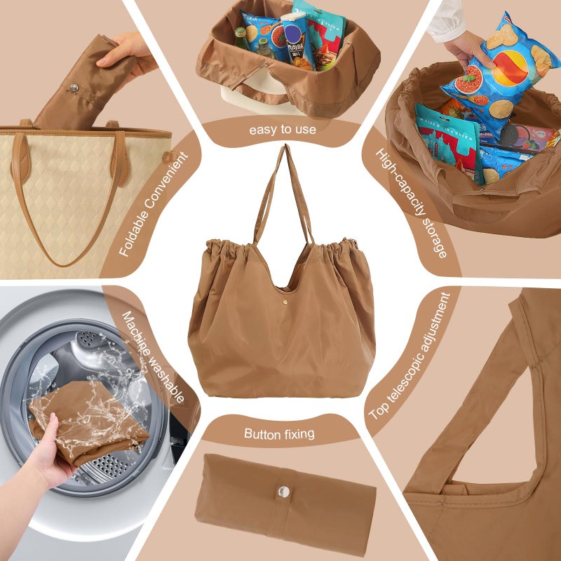 Tiltol Reusable Grocery Bags,Foldable Eco Friendly Grocery Bags with Adjustable Drawstring Reusable Collapsible Shopping Tote for Groceries, Travel and Storage,Machine Washable Reusable,Tiny Stylish(khaki) - Image 5