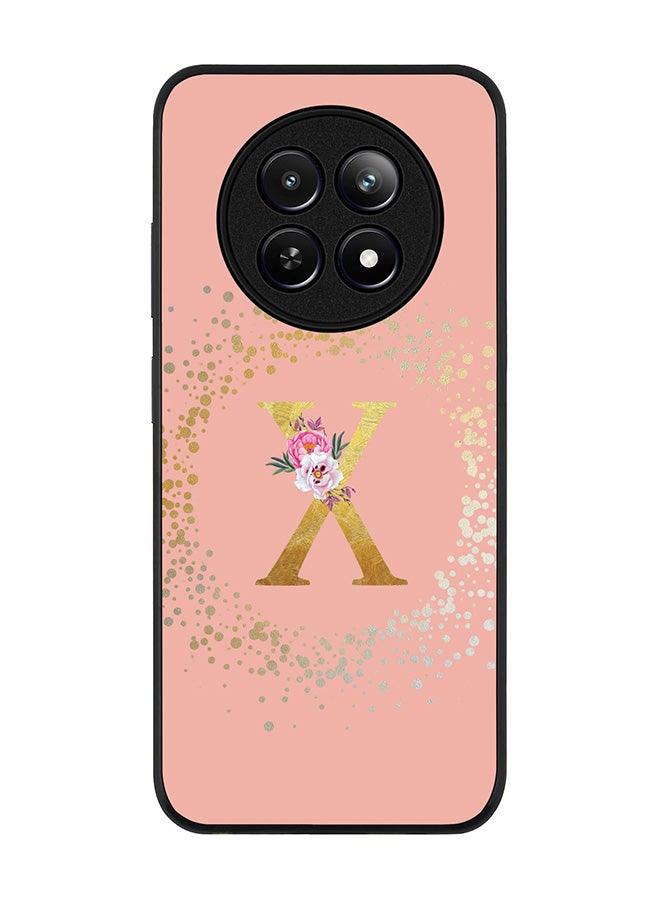 Stylizedd Rugged Black edge case for Realme 12 / Realme 12x, Slim fit Case Cover - Custom Monogram Initial Letter Floral Pattern Alphabet - X (Rose Pink ) - Image 1