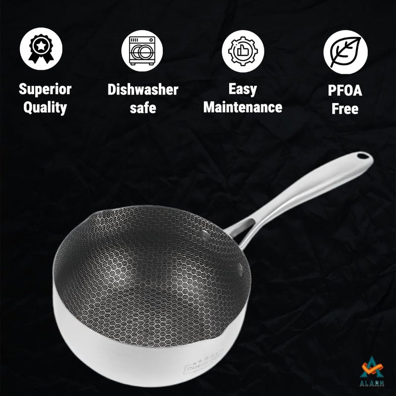 Alark وعاء شاي من الفولاذ المقاوم للصدأ مع مقلاة صلصة للطهي للحليب والجبن ومقلاة بيض غير لاصقة ومقلاة عسلية (1.2 لتر) وصينية خبز ووك ومقلاة وعاء شاي مع مقبض ستيك آمنة للغسل في غسالة الصحون [49x21x9 سم] - Image 5