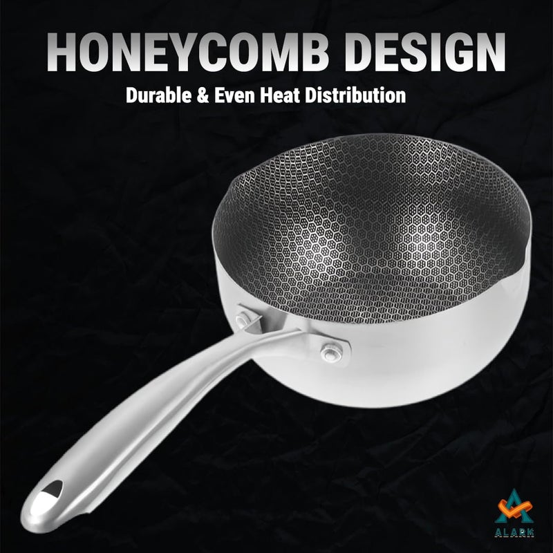 Alark وعاء شاي من الفولاذ المقاوم للصدأ مع مقلاة صلصة للطهي للحليب والجبن ومقلاة بيض غير لاصقة ومقلاة عسلية (1.2 لتر) وصينية خبز ووك ومقلاة وعاء شاي مع مقبض ستيك آمنة للغسل في غسالة الصحون [49x21x9 سم] - Image 4
