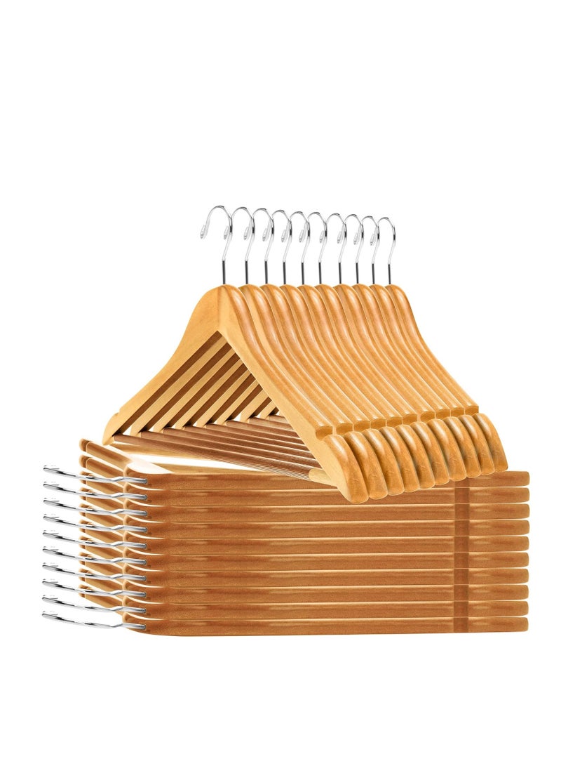 Quality Wooden Hangers - Semi Contoured Hanger Set in 20-Pack - Solid Wood Coat Hangers with Stylish Chrome Hooks - Heavy-Duty Clothes, Jacket, Shirt, Pants, Suit Curved Hangers (Natural, 20)  - Image 1