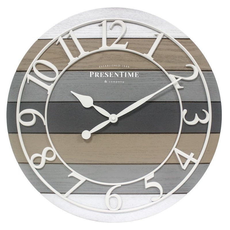 Presentime & Co Modern Farmhouse Shiplap Clock, 19.5 inch, White Arabic Numerals with Multicolor Woodgrain Shiplap Style. Large Farmhouse Decor for Living Room, Entryway, Home Office. Wall DÃ©cor - Image 1