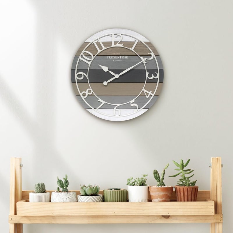 Presentime & Co Modern Farmhouse Shiplap Clock, 19.5 inch, White Arabic Numerals with Multicolor Woodgrain Shiplap Style. Large Farmhouse Decor for Living Room, Entryway, Home Office. Wall DÃ©cor - Image 5