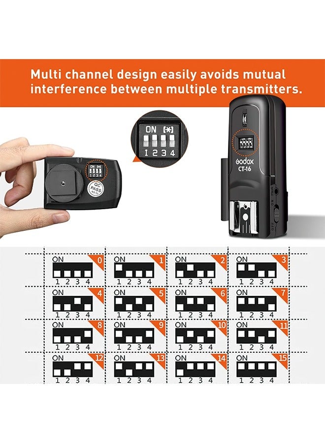 Godox CT-16 Wireless Radio Flash Trigger Receiver Kit for Canon Nikon Pentax DSLR Camera Studio - Image 2
