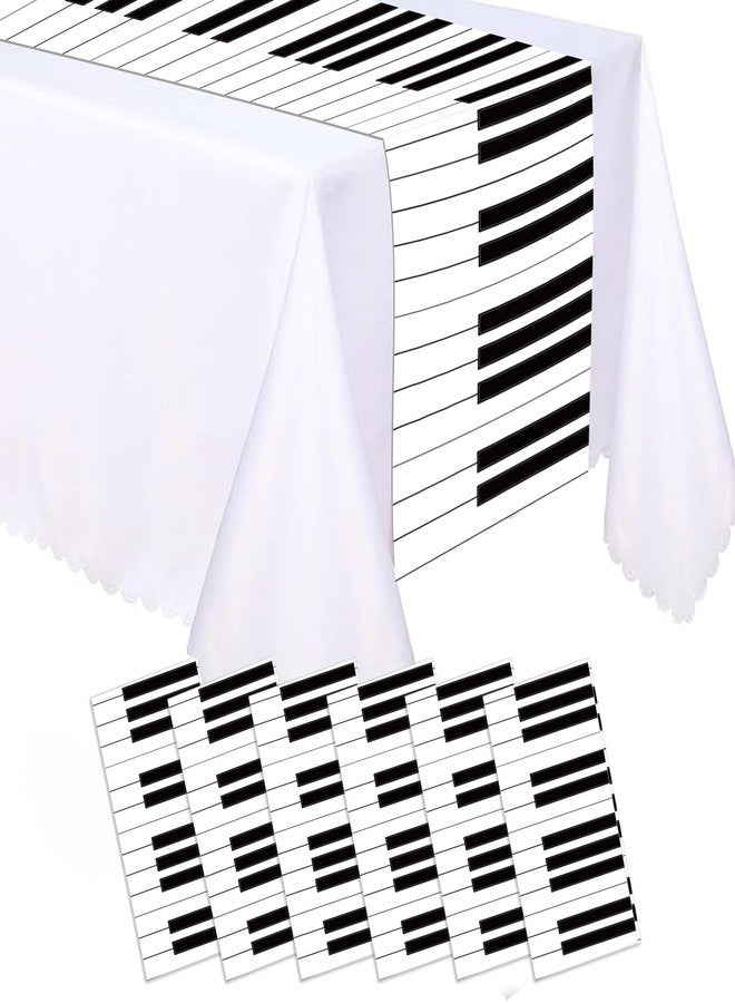 MOZUI 6 Pcs Musical Notes Piano Plastic Table Runners - 14 x 108 Inches Disposable Table Covers with Piano Key and Musical Notes Print Design for Music Theme Birthday Parties, Piano Recitals, Music Lovers - Image 1
