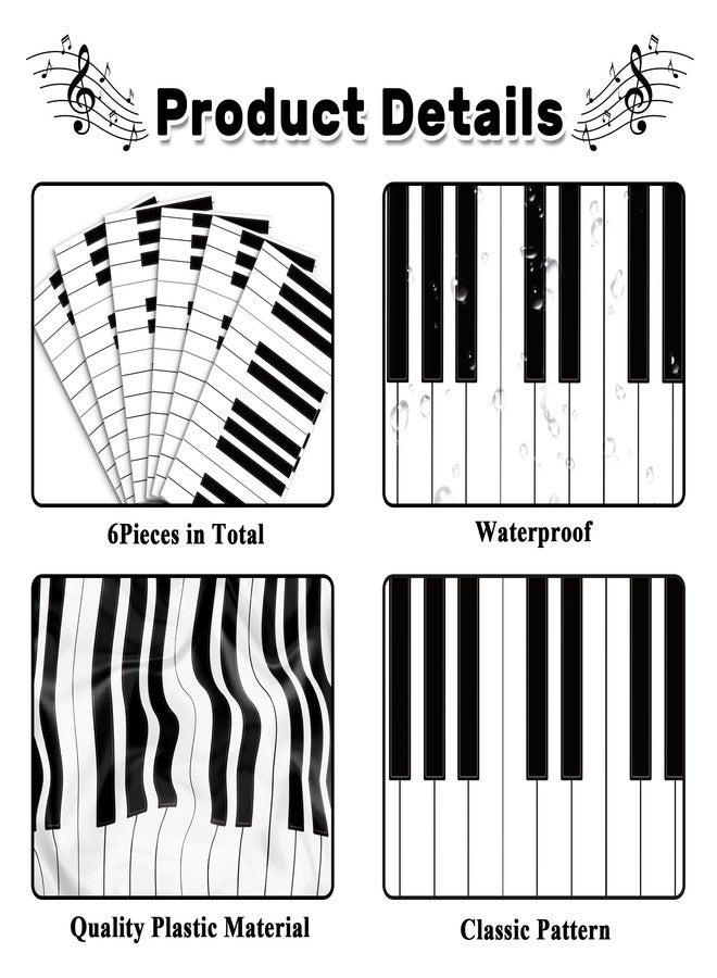 MOZUI 6 Pcs Musical Notes Piano Plastic Table Runners - 14 x 108 Inches Disposable Table Covers with Piano Key and Musical Notes Print Design for Music Theme Birthday Parties, Piano Recitals, Music Lovers - Image 2