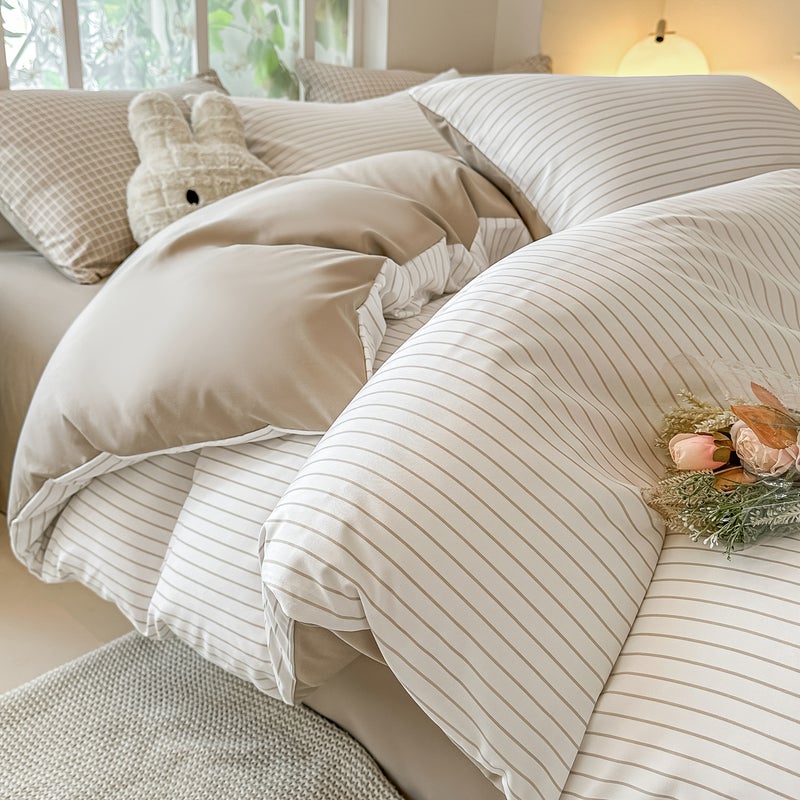 4pcs Luxury Bedding, Ultra Soft 100% High-quality Ultra-fine Fiber Comfortable Blanket, (one Duvet Cover, One Bed Sheet, Two Pillowcases), Suitable for All Seasons, Back to School Supplies - Image 2
