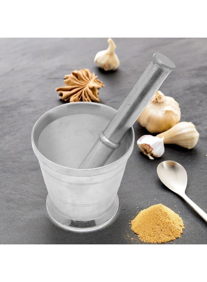 ALSAQER Alsaqer Aluminium Mortar Set 16 CM, Aluminium Spice Grinder, Garlic Crusher, Manual Spices Grinder, Chutney Maker, Ideal For Ginger, Garlic, Herbs with Hand Hammer  - Image 2