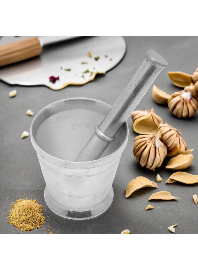 ALSAQER Alsaqer Aluminium Mortar Set 16 CM, Aluminium Spice Grinder, Garlic Crusher, Manual Spices Grinder, Chutney Maker, Ideal For Ginger, Garlic, Herbs with Hand Hammer  - Image 4