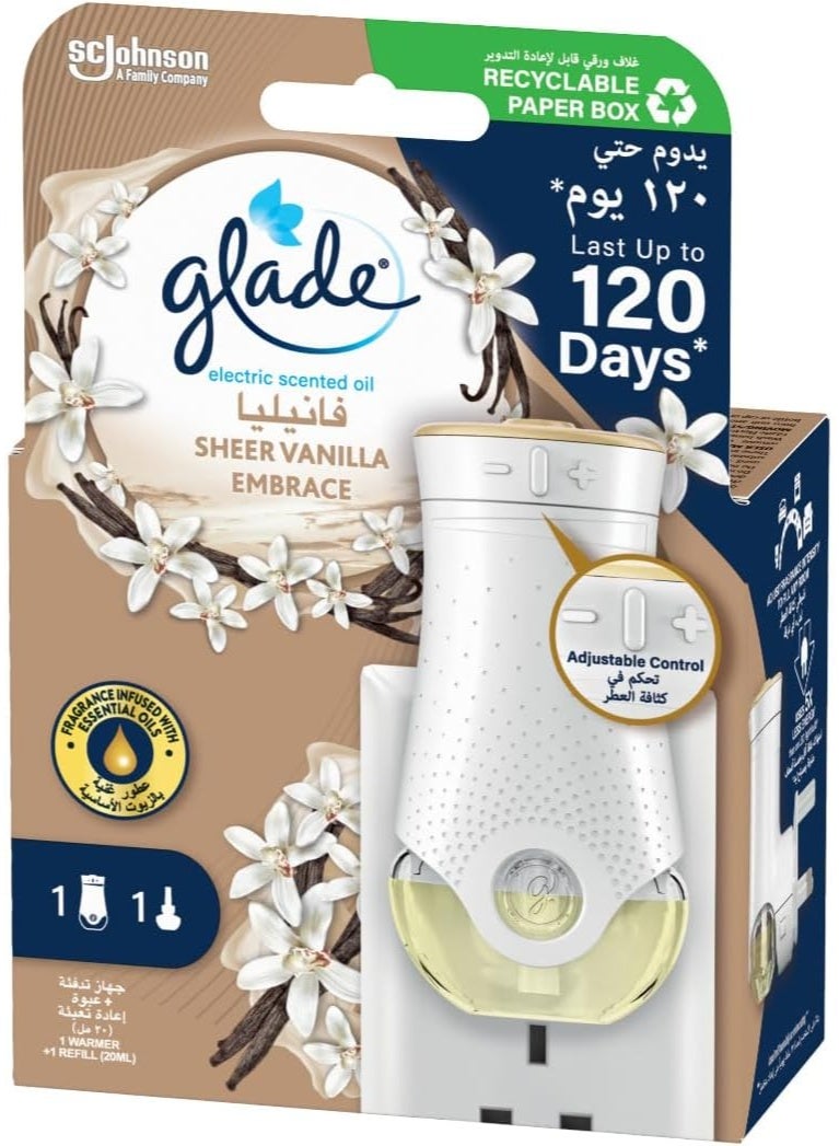 Glade Sheer Vanilla Embrace Electric Scented Oil Plug-In Holder And Refill Air Freshener With Essential Oils 20 ML - Image 1