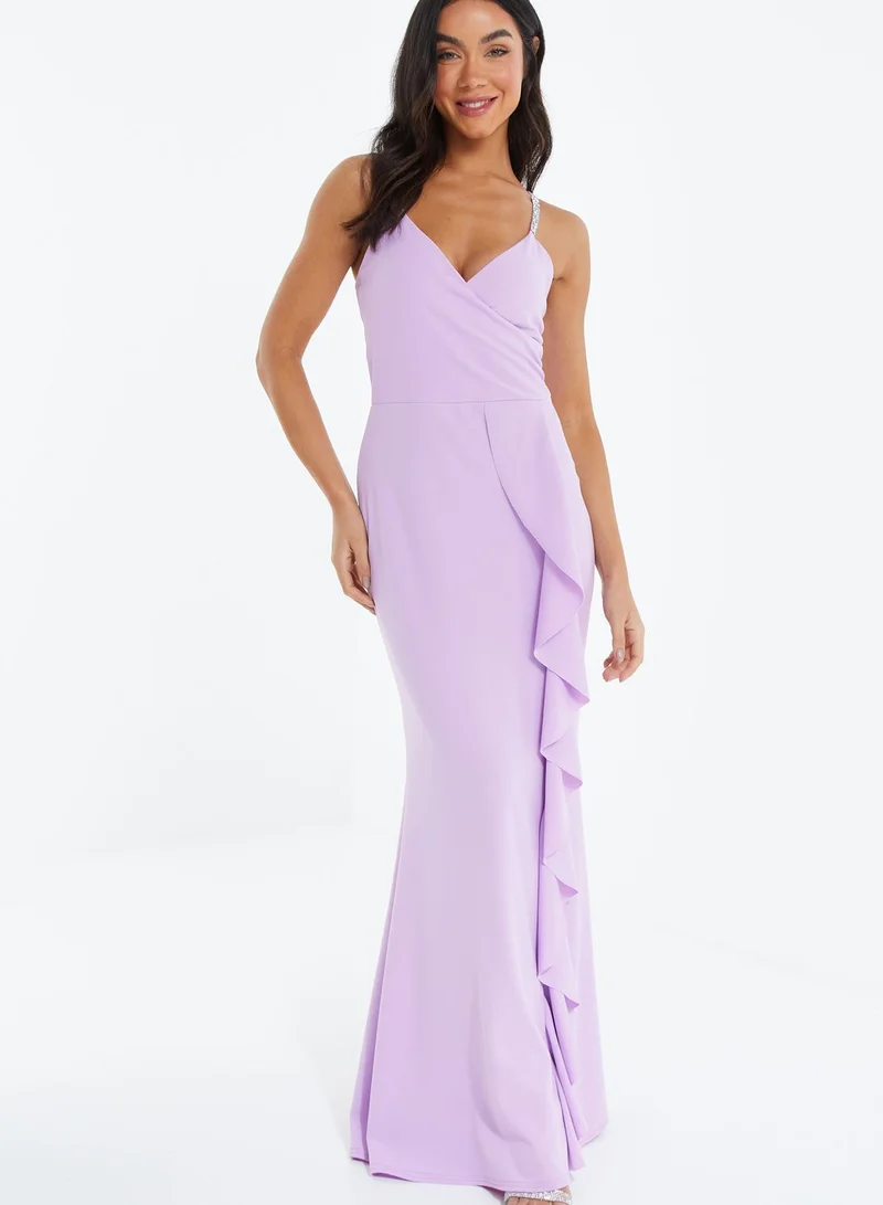 QUIZ Waterfall Trim Surplice Neck Dress
