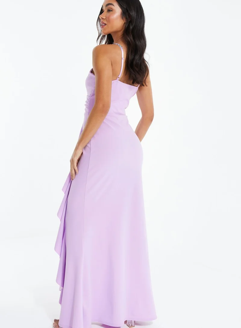 QUIZ Waterfall Trim Surplice Neck Dress