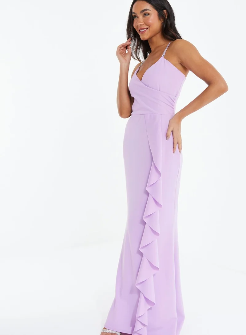 QUIZ Waterfall Trim Surplice Neck Dress