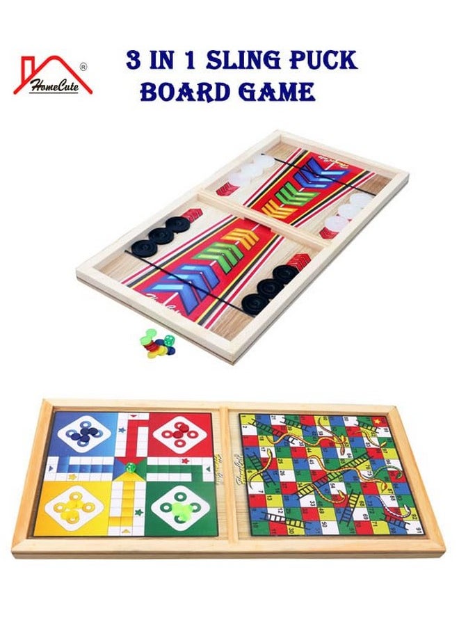 HomeCute Homecute Wooden Fastest Finger Board Game with Ludo and Snake and Ladder 3 in 1, Indoor Games for Kids, Fast Sling Puck Board Game for Adult Parent Kids Children Family.  - Image 2