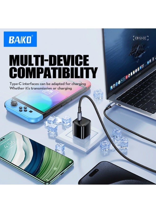 BAIKO CB12 USB-C to USB-C Cable 1 Meter 60W Fast Charging Cord, Woven Type C Charger Cable for iPhone , iPad, MacBook, Samsung, AirPods & USB-C Devices - Image 4