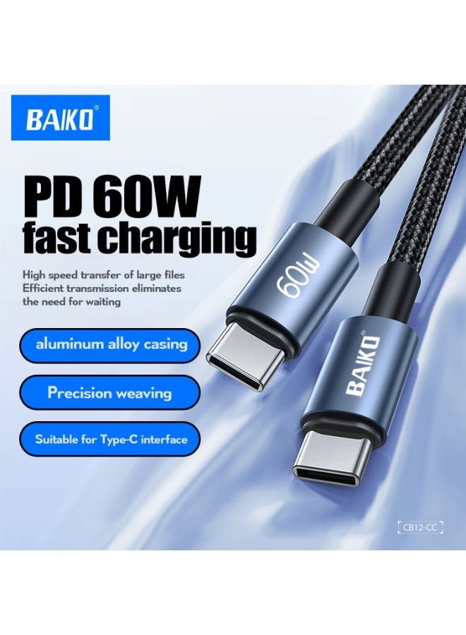 BAIKO CB12 USB-C to USB-C Cable 1 Meter 60W Fast Charging Cord, Woven Type C Charger Cable for iPhone , iPad, MacBook, Samsung, AirPods & USB-C Devices - Image 2