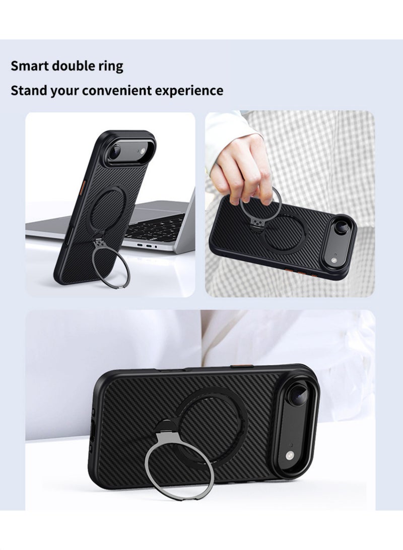 X-level Case for iPhone Air, Compatible with MagSafe, [Built-in 360° Spin Magnetic Stand] Aerospace Grade Shockproof Gen-5 Aramid Fiber Case Protective Cover for iPhone Air 6.6 Inch, Black - Image 4