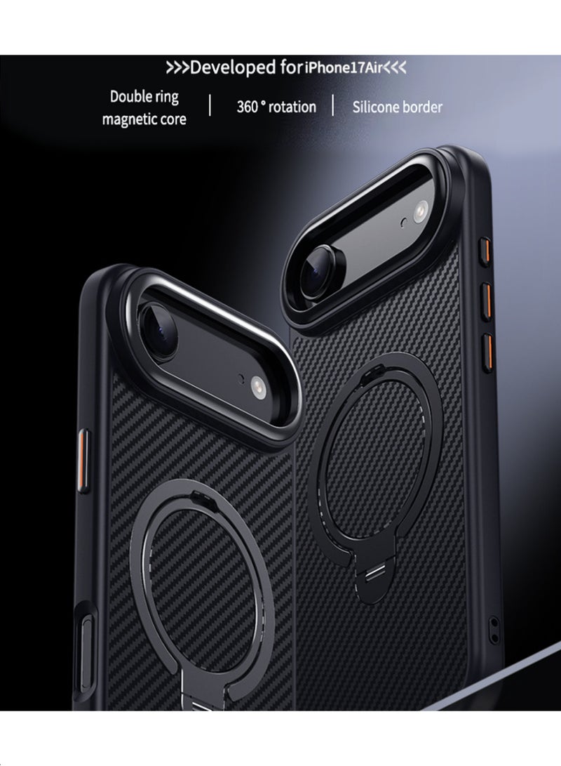 X-level Case for iPhone Air, Compatible with MagSafe, [Built-in 360° Spin Magnetic Stand] Aerospace Grade Shockproof Gen-5 Aramid Fiber Case Protective Cover for iPhone Air 6.6 Inch, Black - Image 3