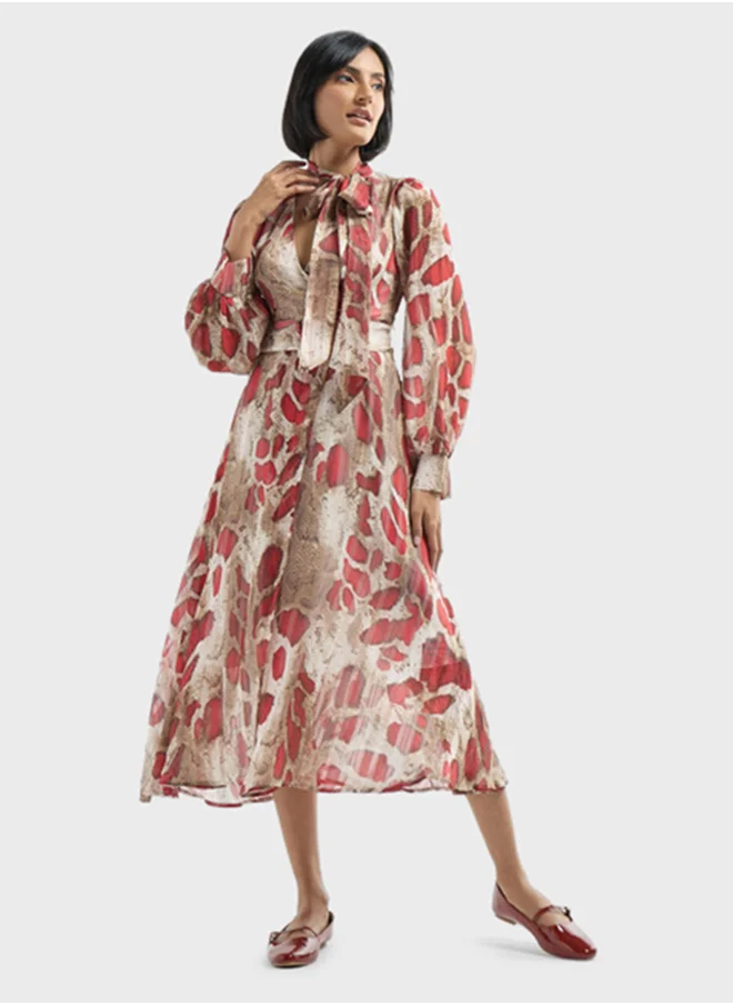 فاف All Over Print Belted Dress