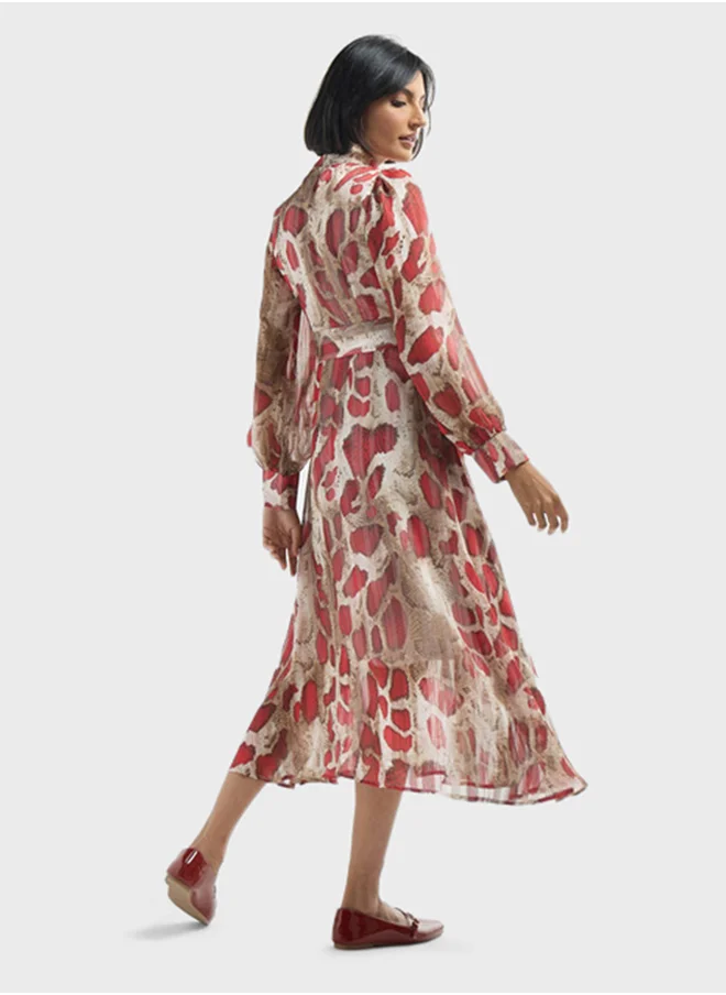 فاف All Over Print Belted Dress