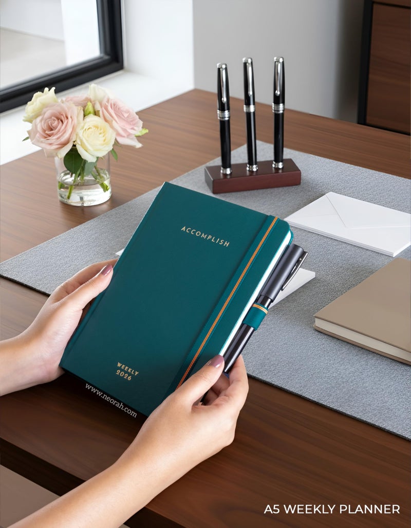 NEORAH — A5 Dated WEEKLY Planner 2026 ACCOMPLISH—264 Pages of Yearly |12 Month | 52 Week+24 Hours + Notes pages for each week—Office Diary Academic diary-Hardcover [Pen Loop Attachable] (DEEP TEAL) - Image 2