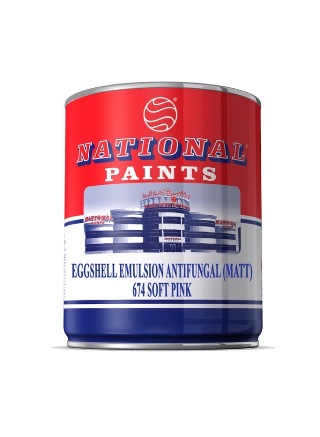 NATIONAL PAINTS Eggshell Emulsion Antifungal Matt 1 Liter Soft Pink 674 for Interior Home Décor, Wall Paint Smooth Finish, Ultra Low VOC and Water Based Formula
