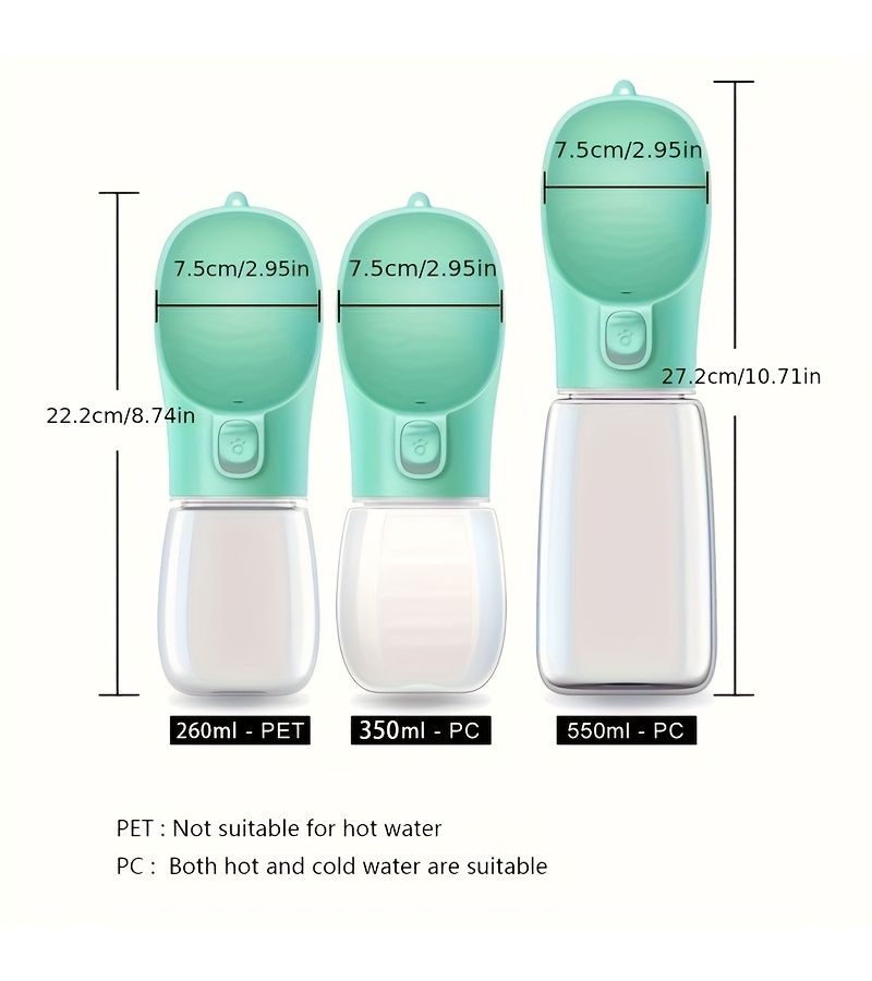 Portable Dog Water Bottle Outdoor Pet Water Dispenser 18.6Oz High Temperature Resistant Grey Travel Cup For Small Medium Dogs Cats - Image 2