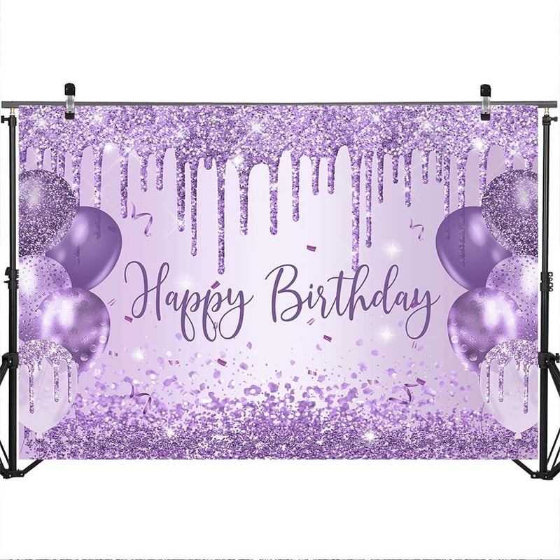 Mocsicka Purple Birthday Backdrop 7x5ft Glitter Balloon Woman Happy Birthday Party Decorations Glitter Girls Sweet 16 18th 21th Birthday Party Decorations Cake Table Supplies - Image 4