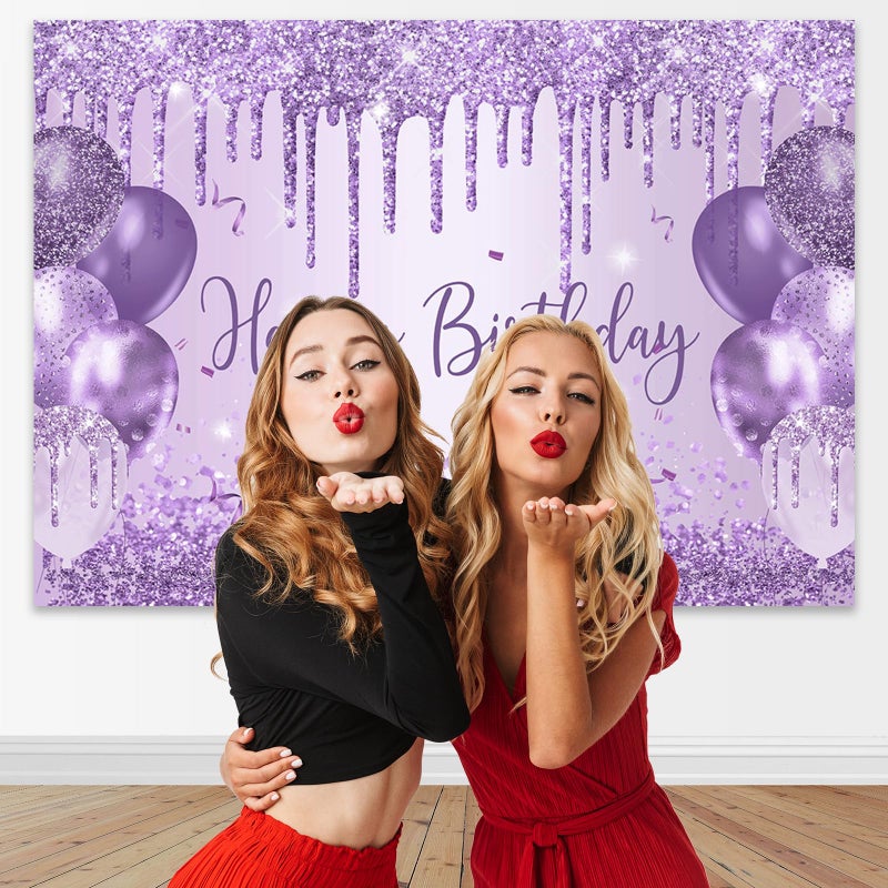 Mocsicka Purple Birthday Backdrop 7x5ft Glitter Balloon Woman Happy Birthday Party Decorations Glitter Girls Sweet 16 18th 21th Birthday Party Decorations Cake Table Supplies - Image 2