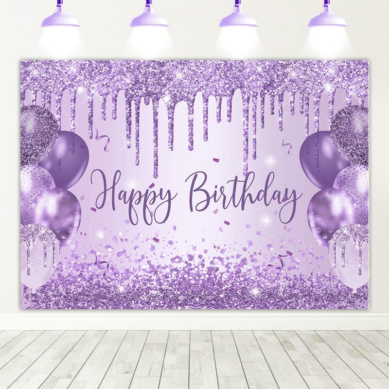 Mocsicka Purple Birthday Backdrop 7x5ft Glitter Balloon Woman Happy Birthday Party Decorations Glitter Girls Sweet 16 18th 21th Birthday Party Decorations Cake Table Supplies - Image 1