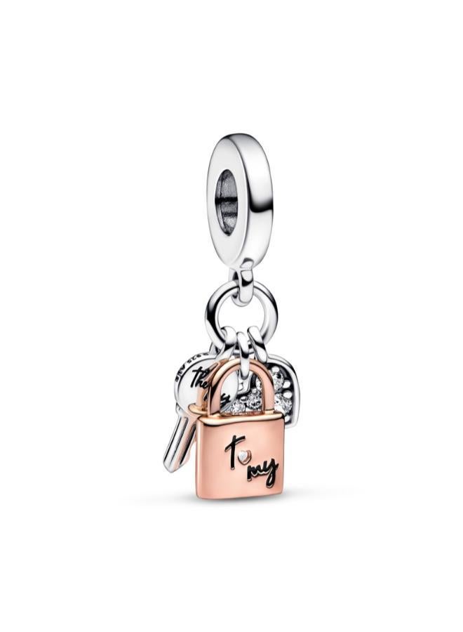 PANDORA Two-tone Key, Padlock & Heart Triple Dangle Charm - Image 3