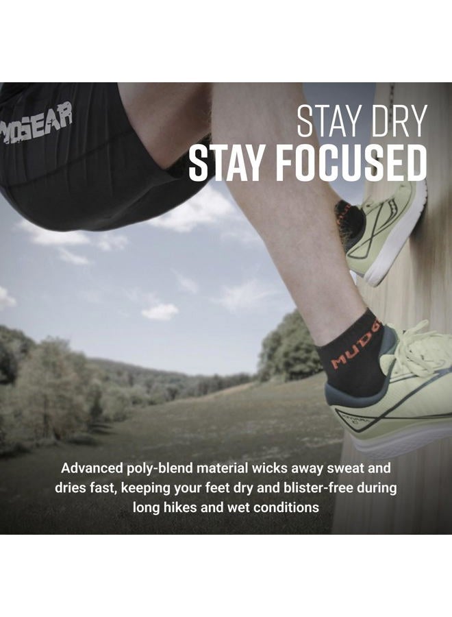 MudGear Quarter Crew Trail Socks, Blister-Resistant, Sweat-Resistant & Quick-Drying, Cushioned Footbed, Made in USA, 2-Pack, Black/Orange, L - Image 5