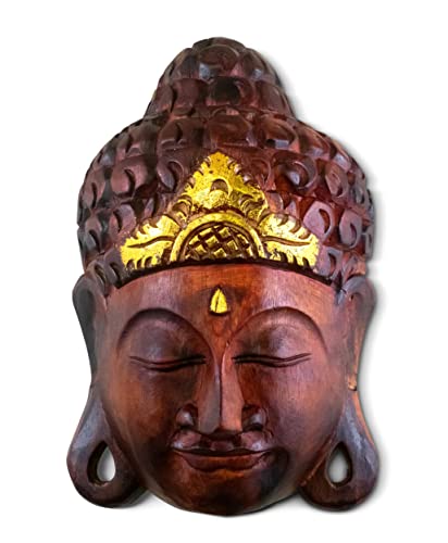 G6 Collection 12" Wooden Wall Mask Serene Buddha Head Statue Hand Carved Sculpture Handmade Figurine Gift Home Decor Accent Handcrafted Art Wall Hanging Decoration Buddha Face Mask, Brown - Image 5