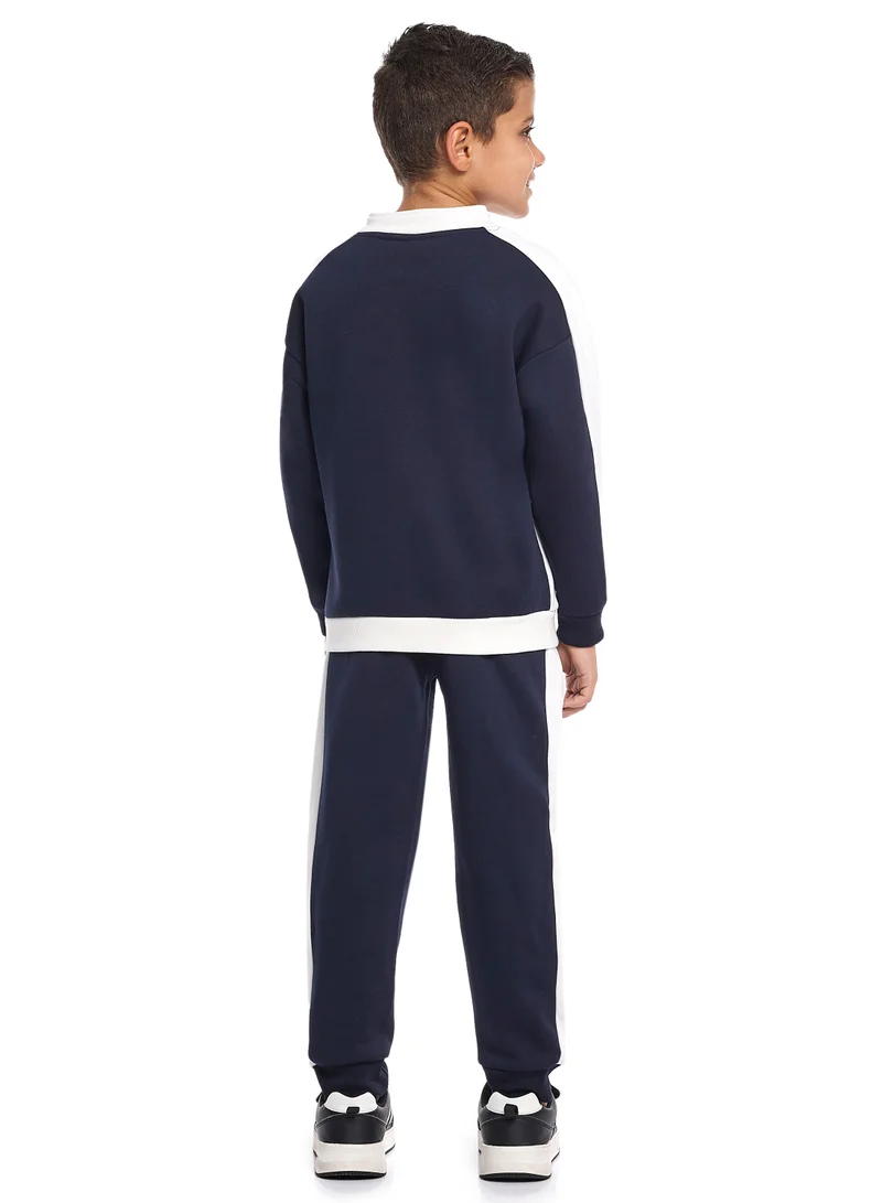 victor and jane Boys Zip-Neck Colour-block Fleece Tracksuit - Navy &amp; White