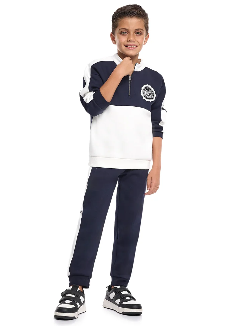 victor and jane Boys Zip-Neck Colour-block Fleece Tracksuit - Navy &amp; White