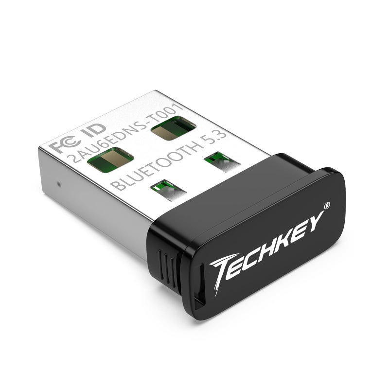 TECHKEY USB Bluetooth Adapter for Desktop PC, Plug&Play 5.3 Mini EDR Bluetooth Dongle Receiver & Transmitter for Laptop Computer Compatible with BT Headphones Keyboard Mouse Windows 11/10/8.1 - Image 1