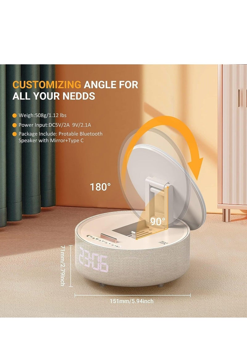 Captaintech Multifunctional Wireless Phone Charger & Digital Alarm Clock, with Mirror, Night Light, Bluetooth Speaker, Phone Holder, Gifts for Teenage Girls Mom Women - Image 2