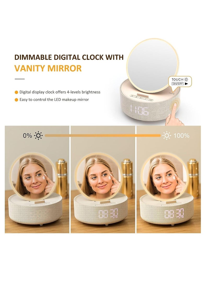 Captaintech Multifunctional Wireless Phone Charger & Digital Alarm Clock, with Mirror, Night Light, Bluetooth Speaker, Phone Holder, Gifts for Teenage Girls Mom Women - Image 4
