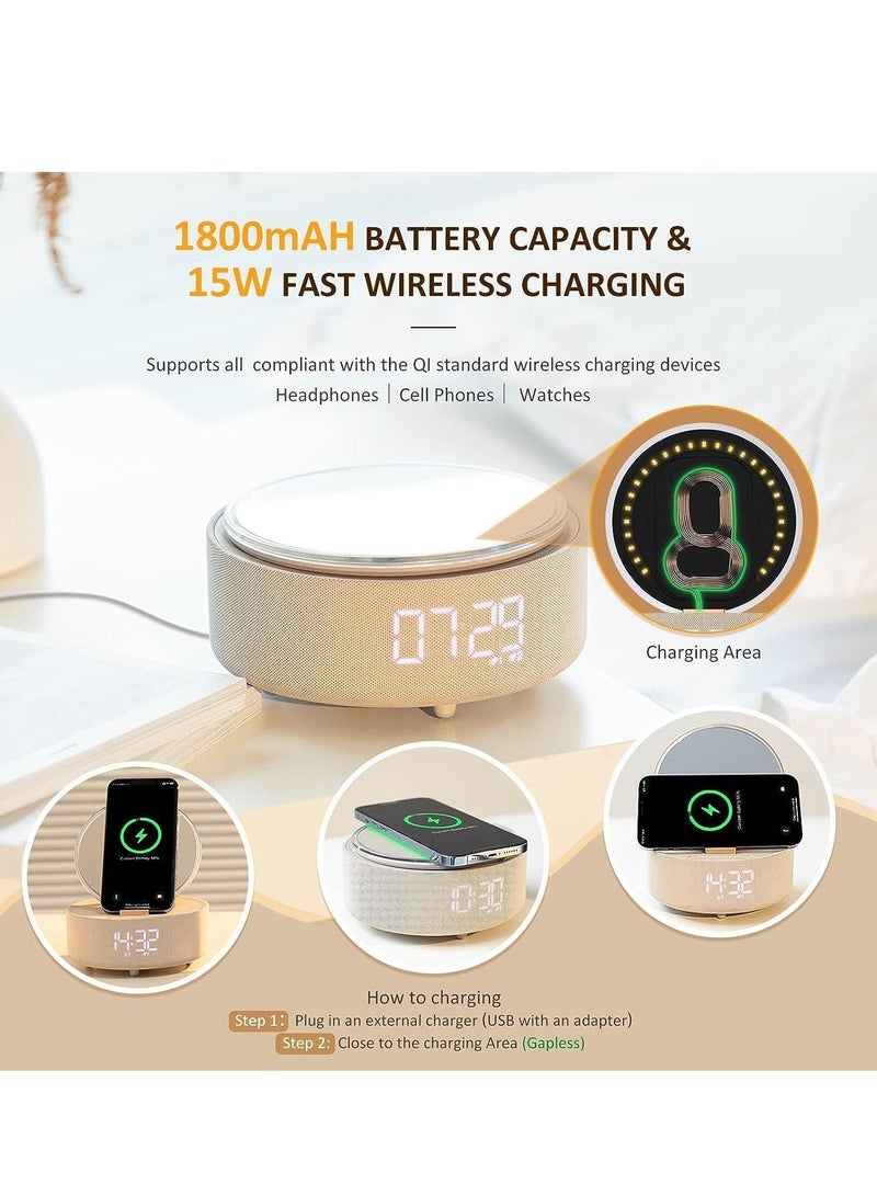 Captaintech Multifunctional Wireless Phone Charger & Digital Alarm Clock, with Mirror, Night Light, Bluetooth Speaker, Phone Holder, Gifts for Teenage Girls Mom Women - Image 3