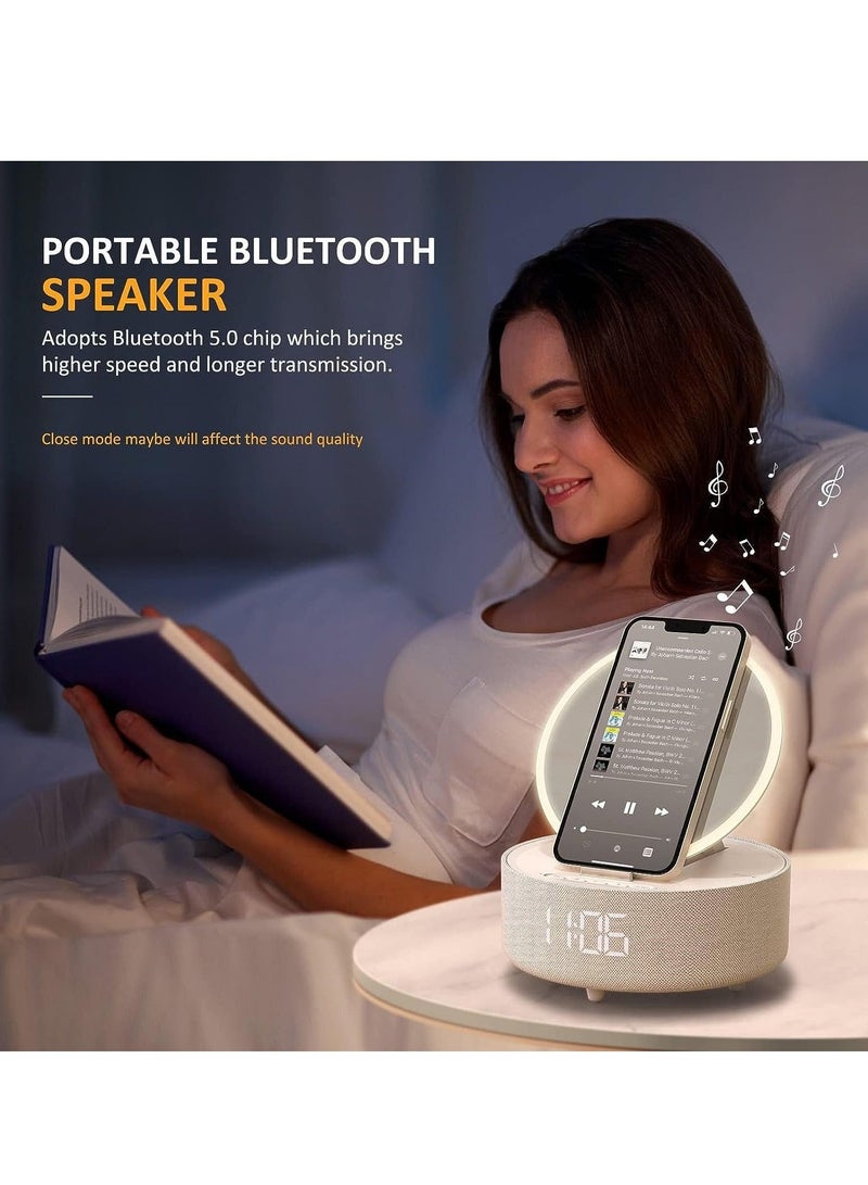 Captaintech Multifunctional Wireless Phone Charger & Digital Alarm Clock, with Mirror, Night Light, Bluetooth Speaker, Phone Holder, Gifts for Teenage Girls Mom Women - Image 5