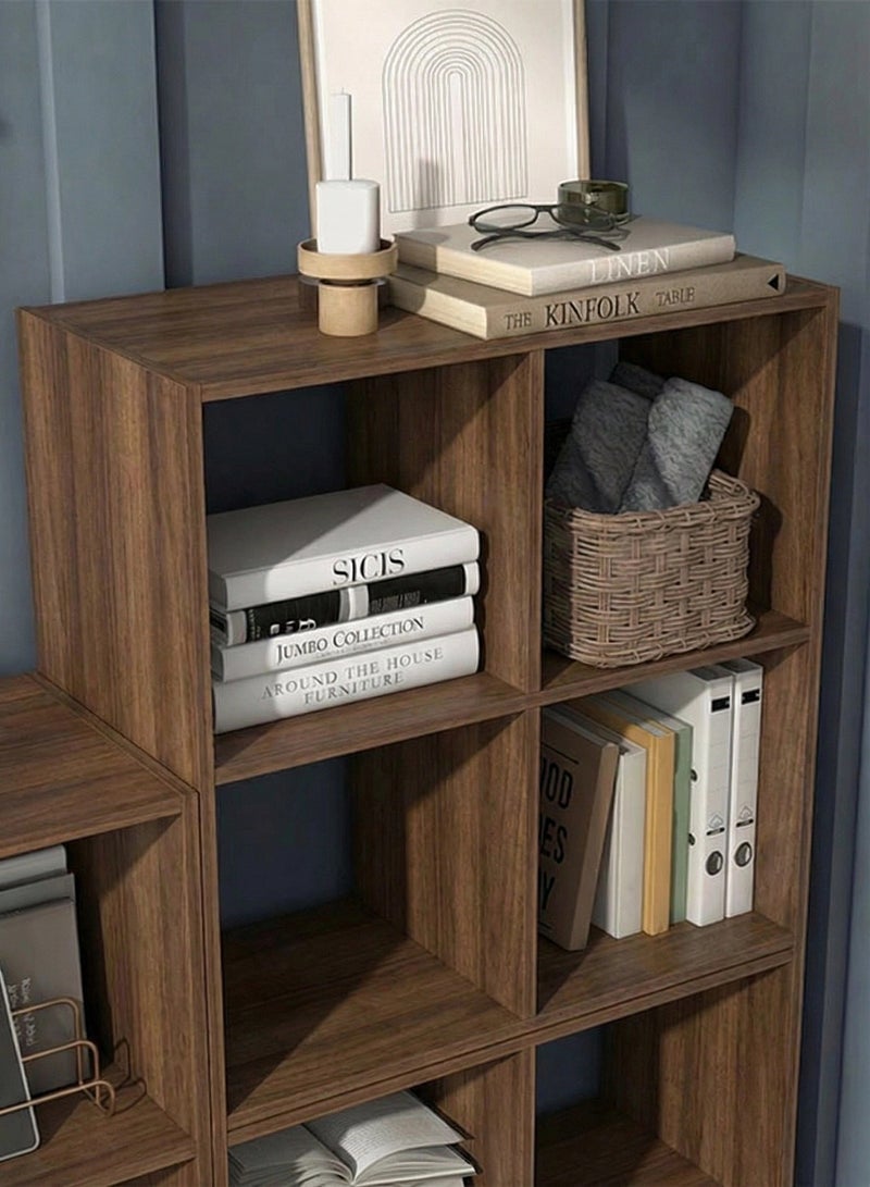 Dark Walnut 6 Cube Wooden Bookcase Freestanding Open Storage Shelf Organizer for Living Room Bedroom Kids Room - Image 3