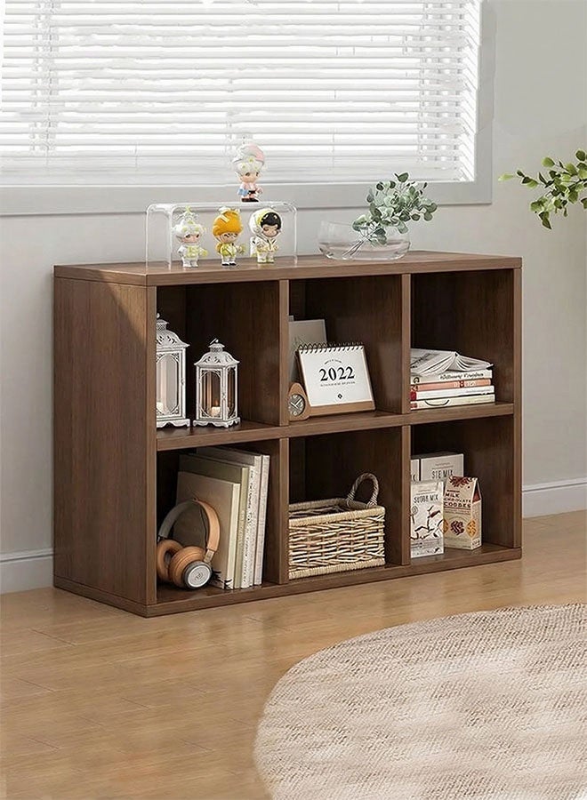 Dark Walnut 6 Cube Wooden Bookcase Freestanding Open Storage Shelf Organizer for Living Room Bedroom Kids Room - Image 1