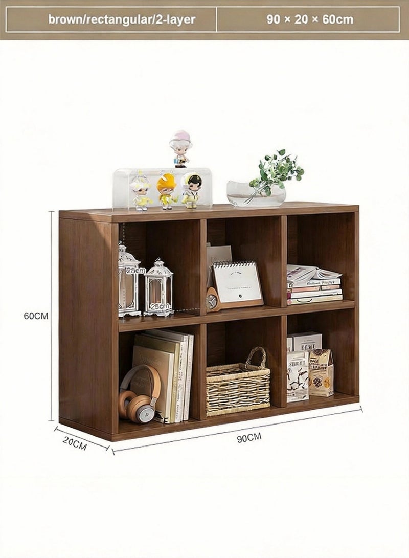 Dark Walnut 6 Cube Wooden Bookcase Freestanding Open Storage Shelf Organizer for Living Room Bedroom Kids Room - Image 4
