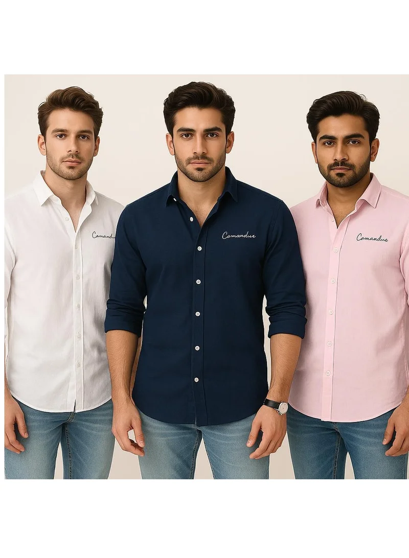 ثوجفيت PREMIUM LINEN SHIRT PACK OF 3 WHITE + BLUE + PINK