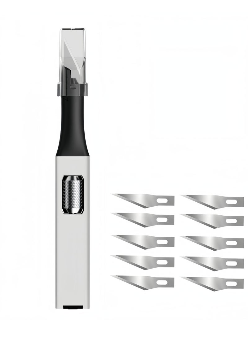 SOLARAE Precision Craft Cutter, Art Knife with 10 Spare Replacement Accessory Aluminum Handle Light Utility Tool for Art Set Crafts Card PCB Repair Modeling Paper Foam Felt Vinyl Leather Clay - Image 1
