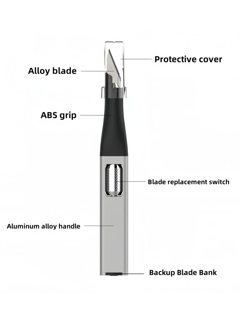 SOLARAE Precision Craft Cutter, Art Knife with 10 Spare Replacement Accessory Aluminum Handle Light Utility Tool for Art Set Crafts Card PCB Repair Modeling Paper Foam Felt Vinyl Leather Clay - Image 2