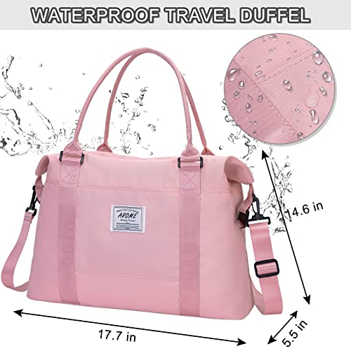 AROME Weekender Bags for Women, AROME Large Travel Duffel Bag Waterproof Overnight Weekend Carry on Shoulder Bag Sports Gym Tote Bag with Wet Pocket Luggage Sleeve & Flight Approved (Pink) - Image 4