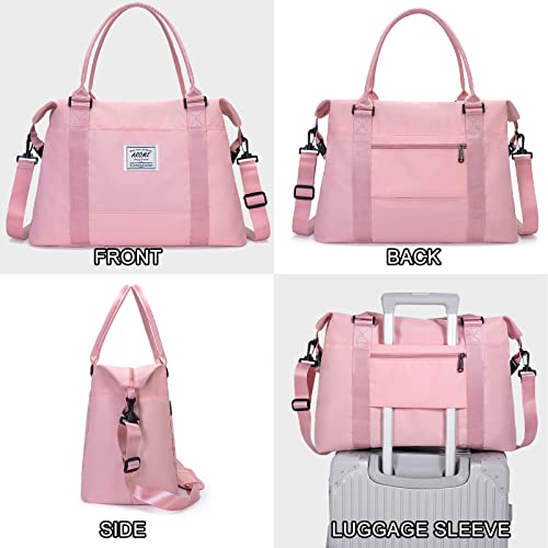 AROME Weekender Bags for Women, AROME Large Travel Duffel Bag Waterproof Overnight Weekend Carry on Shoulder Bag Sports Gym Tote Bag with Wet Pocket Luggage Sleeve & Flight Approved (Pink) - Image 3