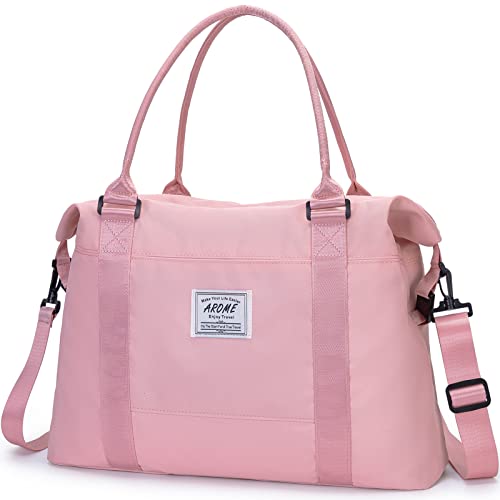 AROME Weekender Bags for Women, AROME Large Travel Duffel Bag Waterproof Overnight Weekend Carry on Shoulder Bag Sports Gym Tote Bag with Wet Pocket Luggage Sleeve & Flight Approved (Pink) - Image 1